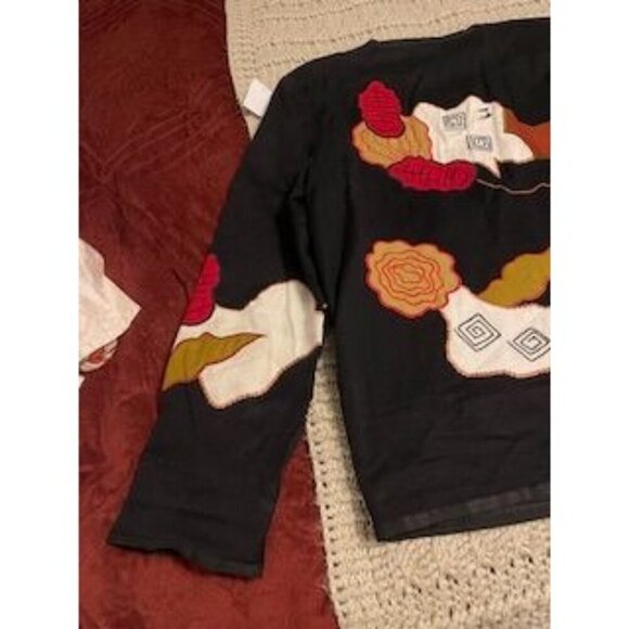 Allure Shacket Embroidered with artsy Buttons Jacket women’s Sz L Black‎ multi - Picture 15 of 16